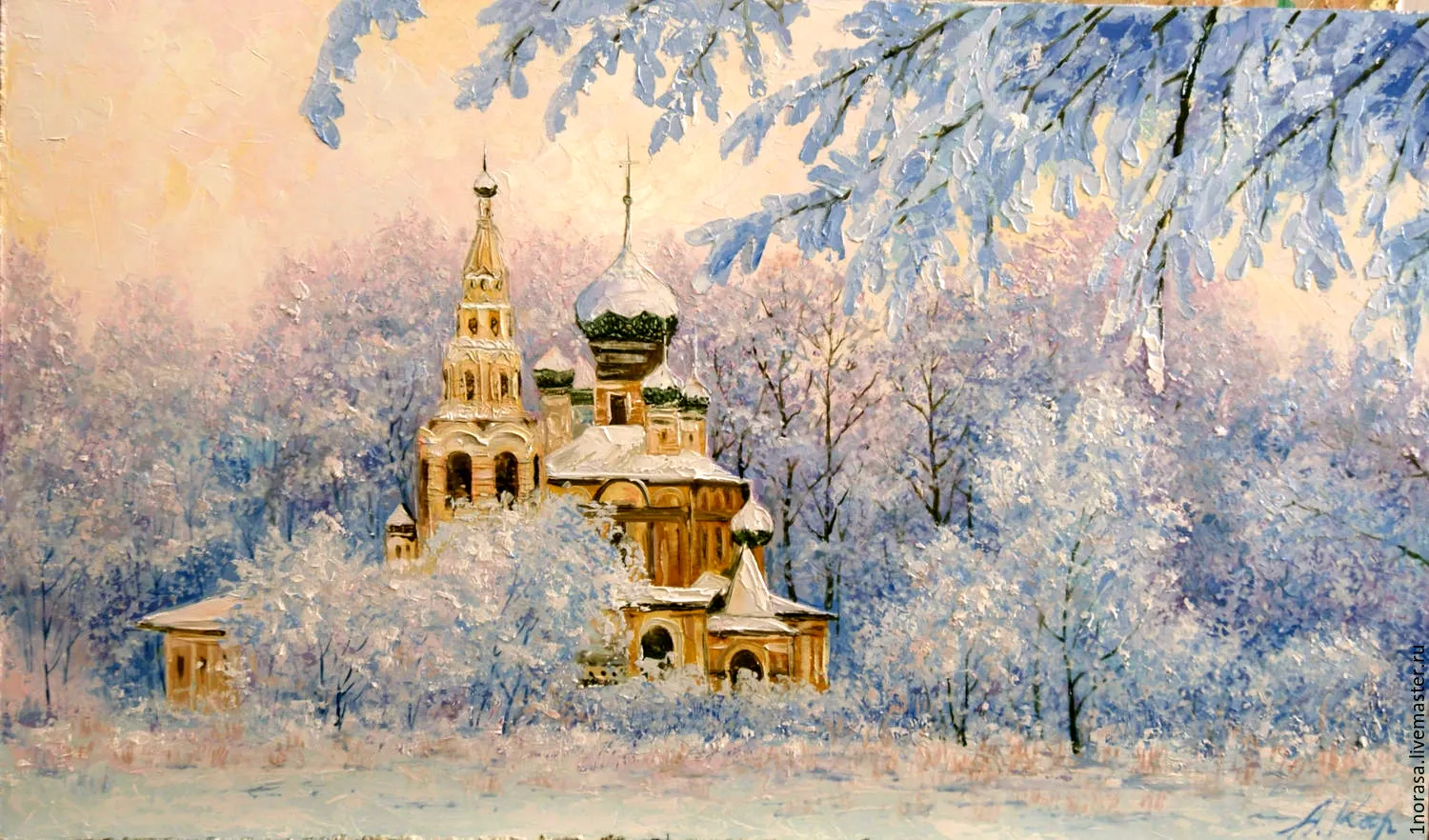 Церковь зима живопись