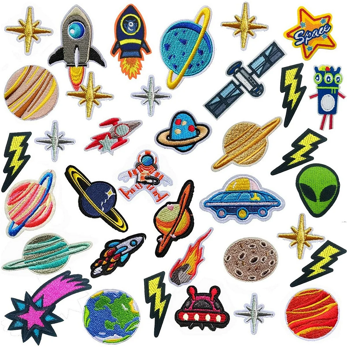 Alien Outer Space Round badge Patch Iron on Patches for Clothing Sew on Stickers on clothes Embroidered Patches for Applique DIY