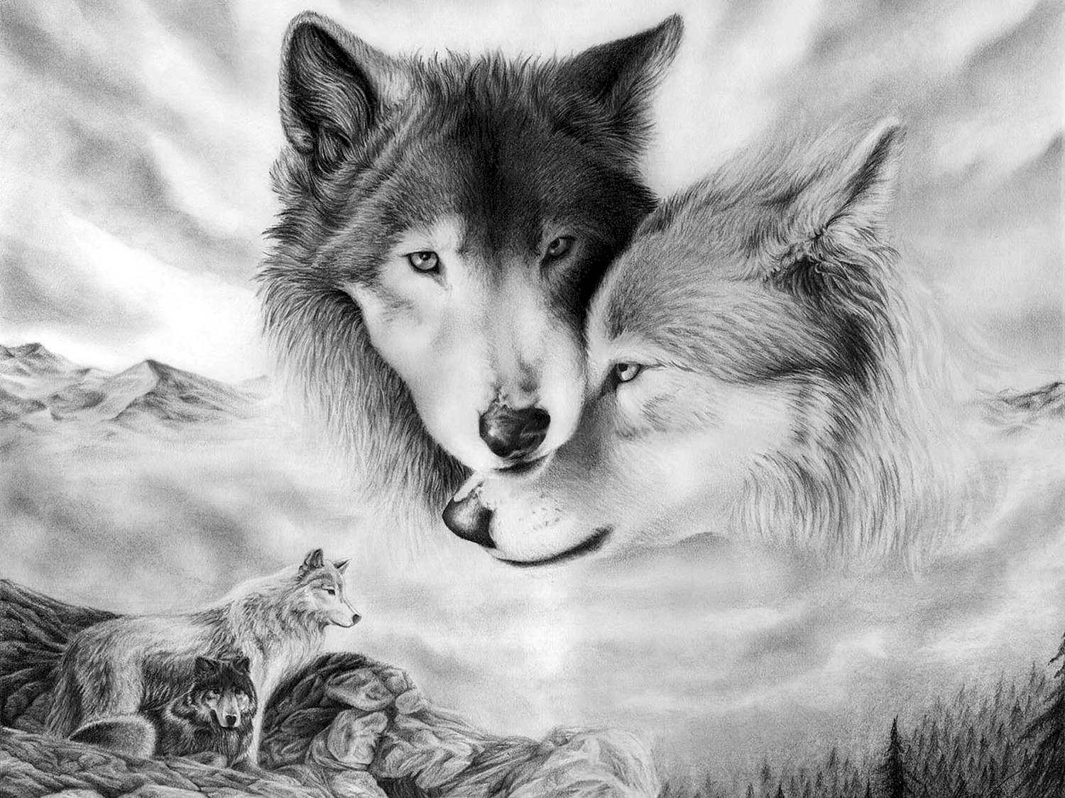 Алмазная вышивка ag410 - Волчья любовь - мозаика