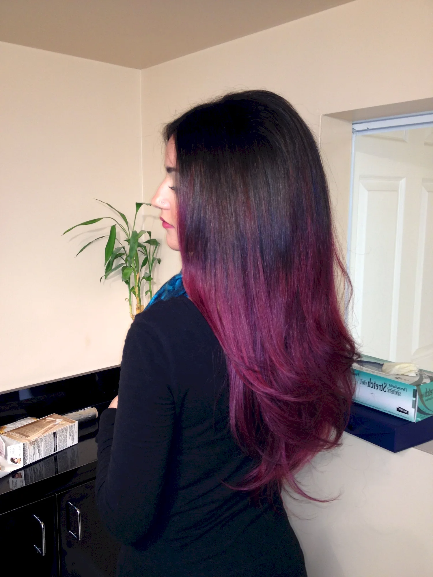 Амбре окрашивание волос с фиолетовым оттенком