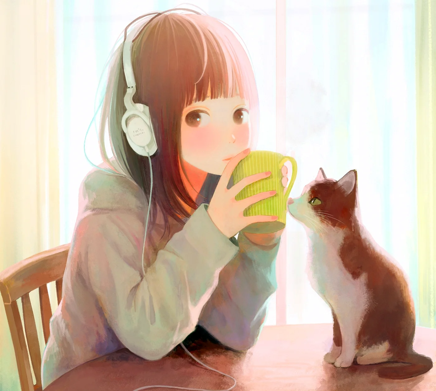 Аниме девушка с чашкой чая