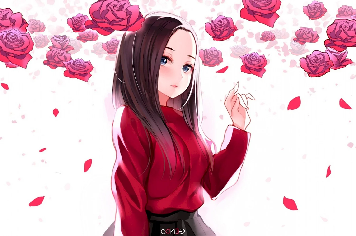 Аниме девушка с розой