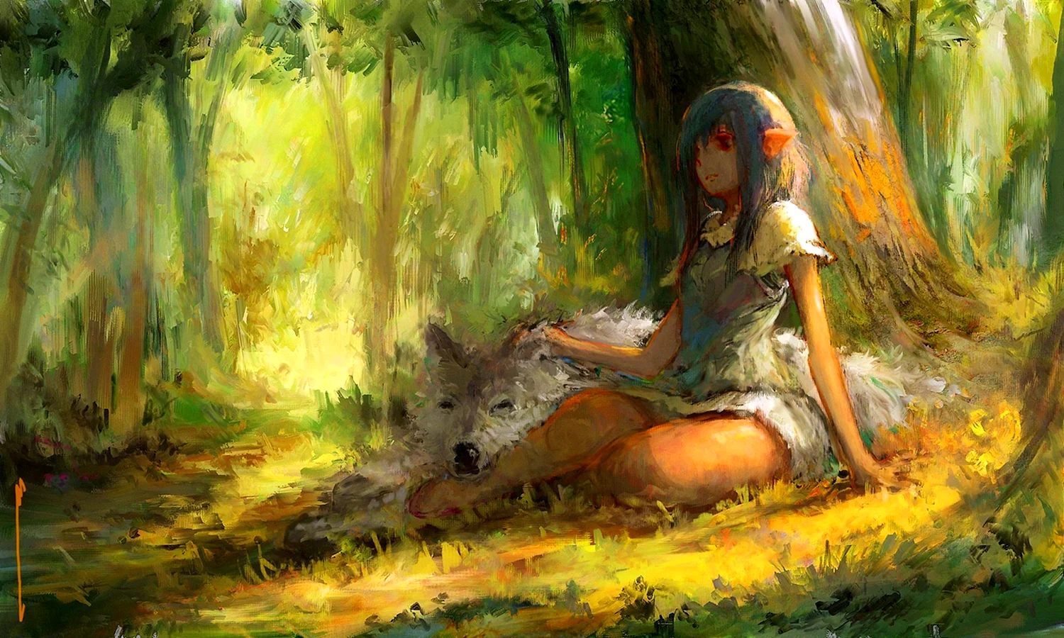 Аниме девушка в лесу