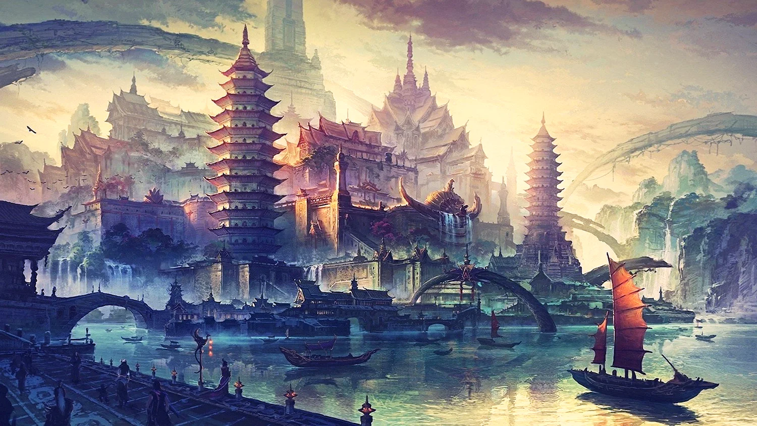 Архитектура древний Китай арт фэнтези