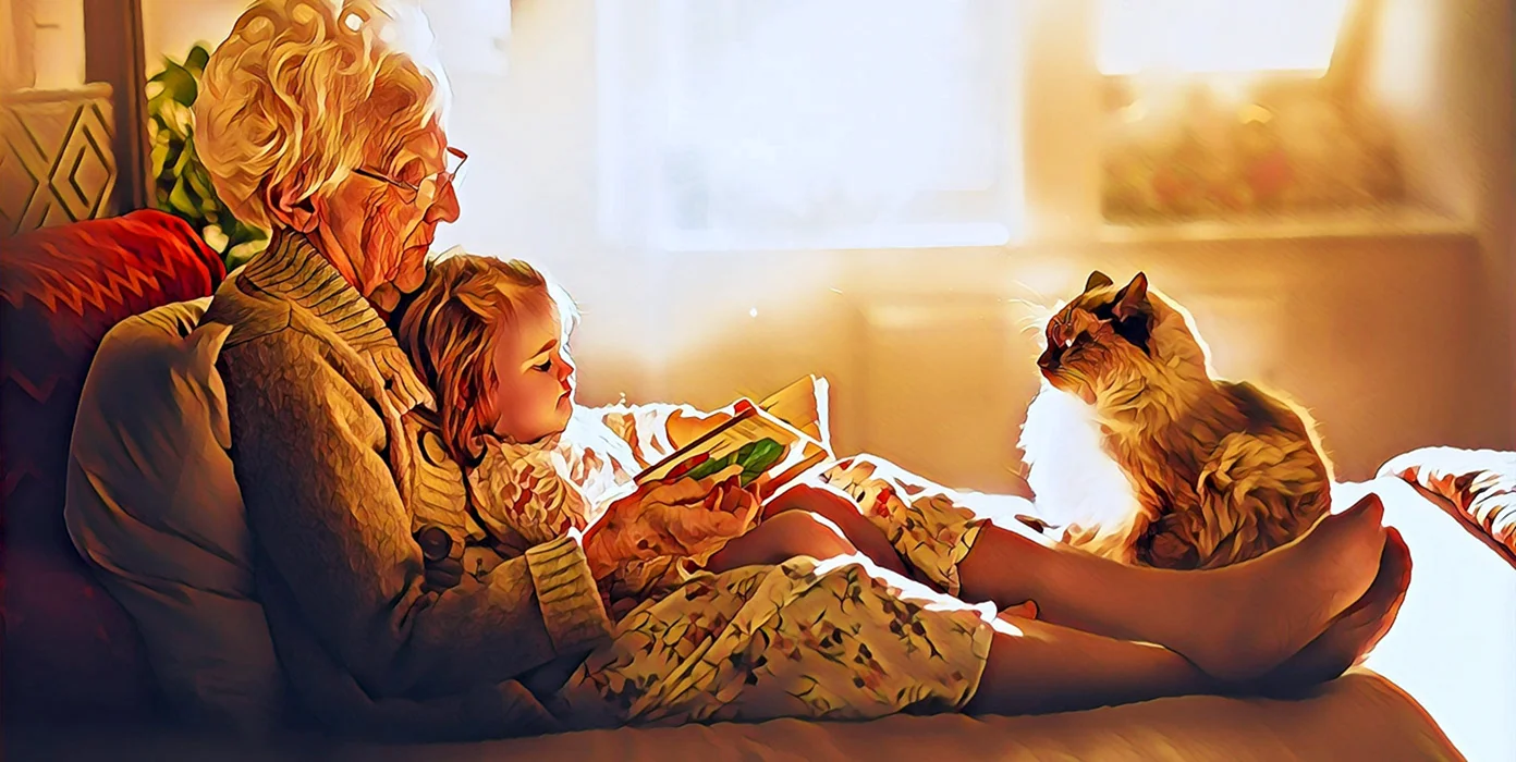 Бабушка читает сказку