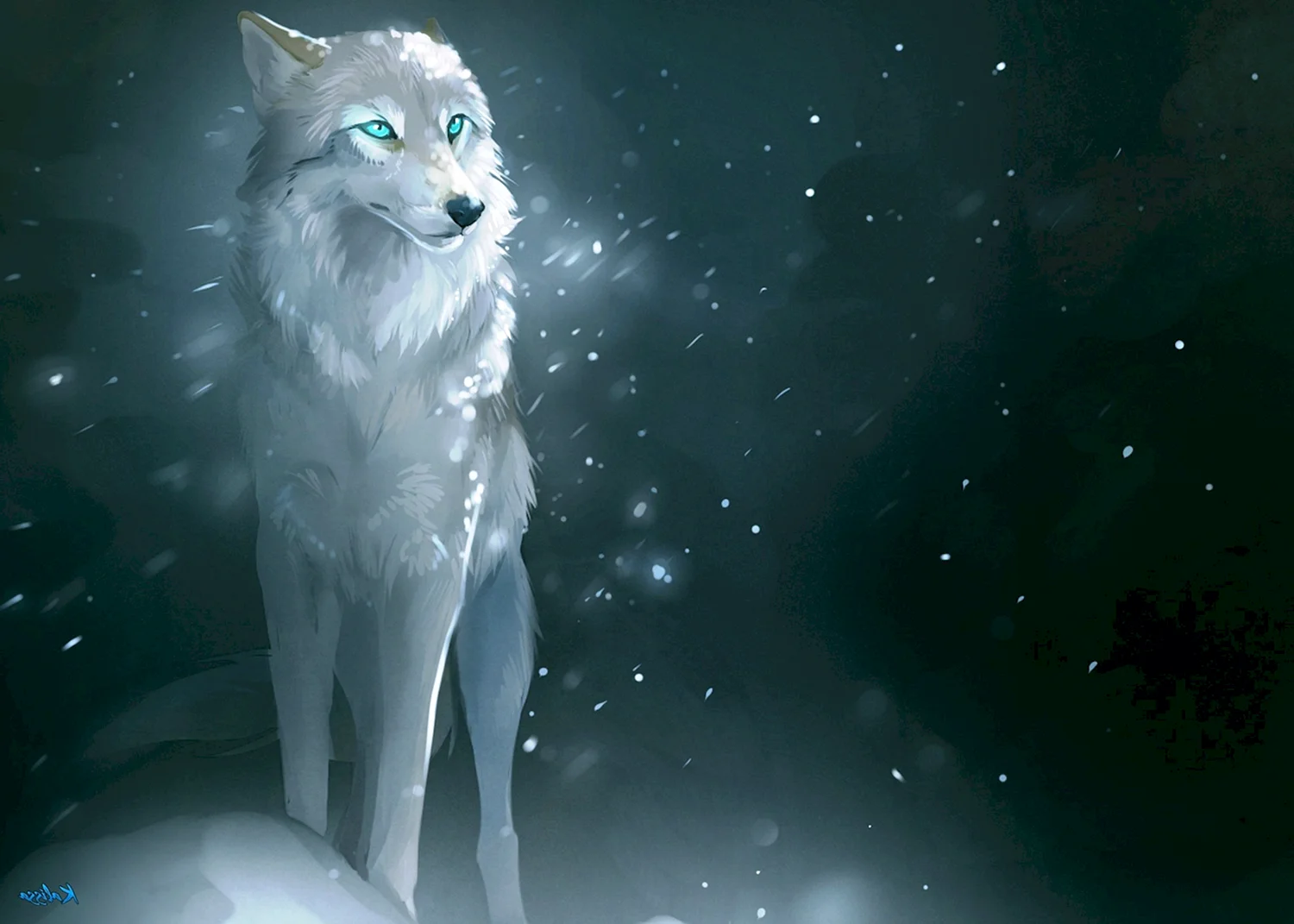 Белая волчица аниме с голубыми глазами