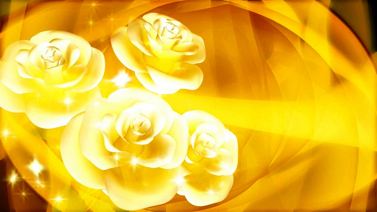 Белые розы на золотом фоне