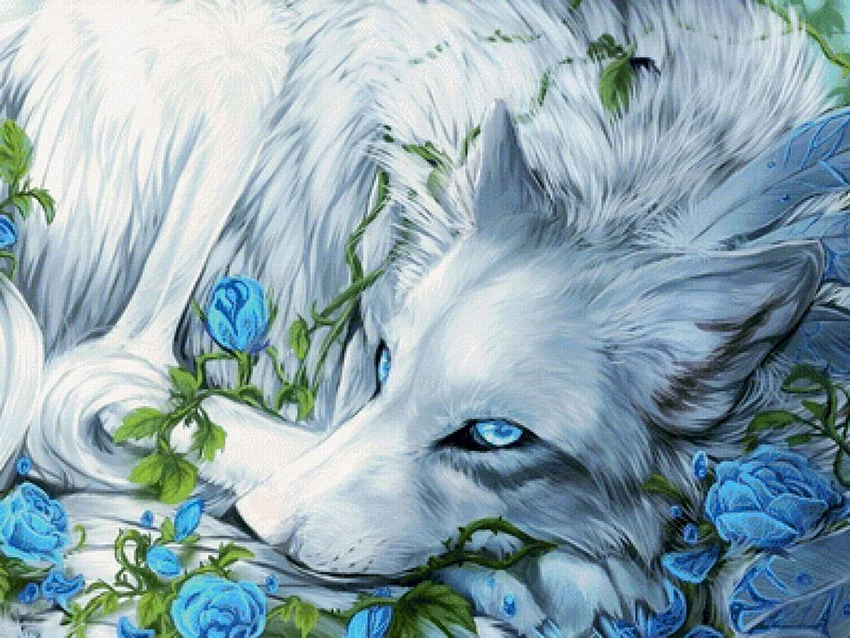 Белый волк с голубыми глазами арт