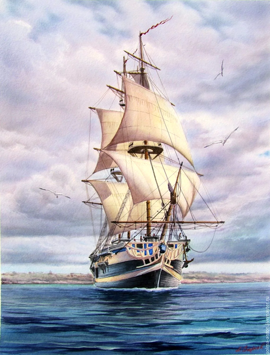 Бриг парусный корабль картина