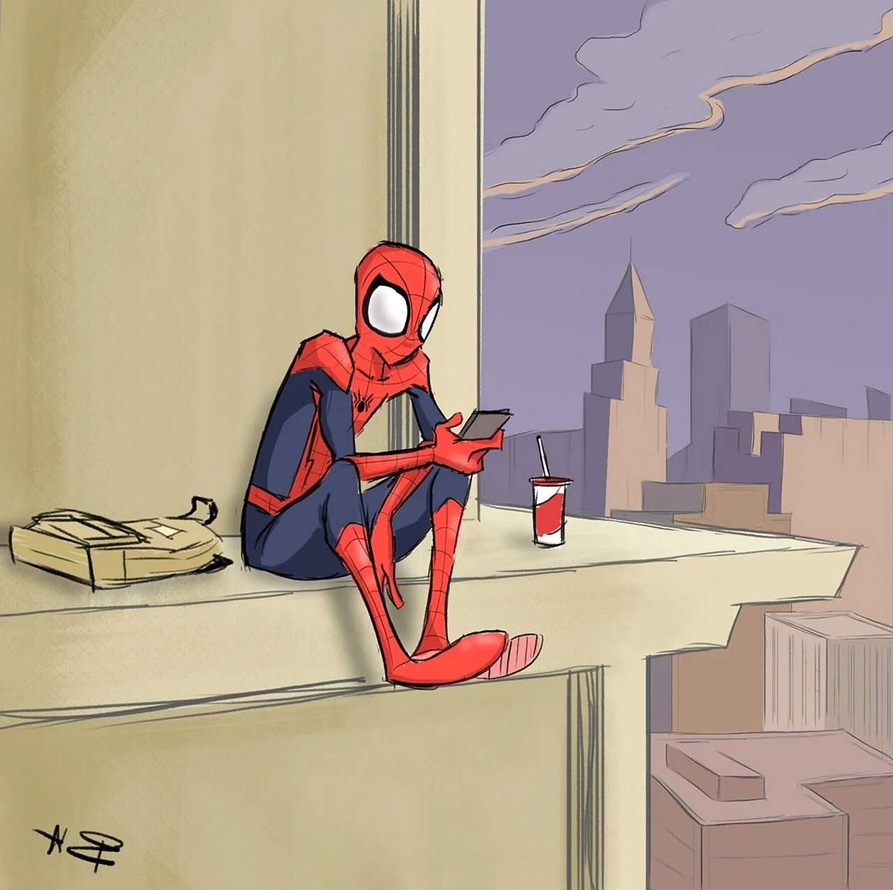 Человек паук пьет кофе