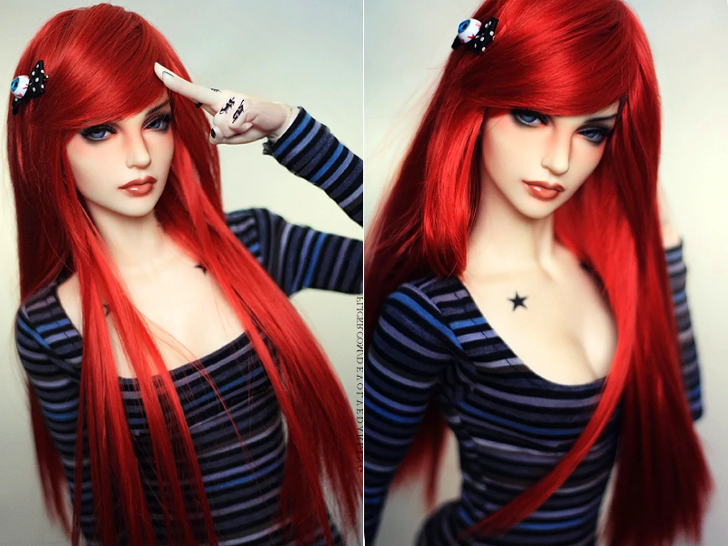 Черные красные волосы кукла