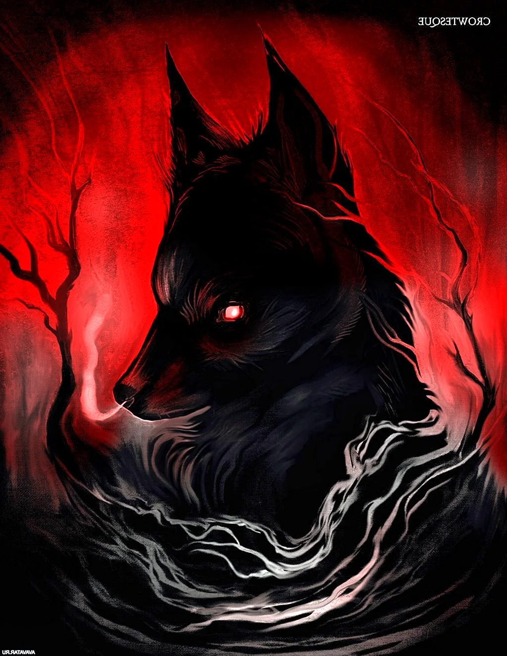 Чёрный волк с красными глазами