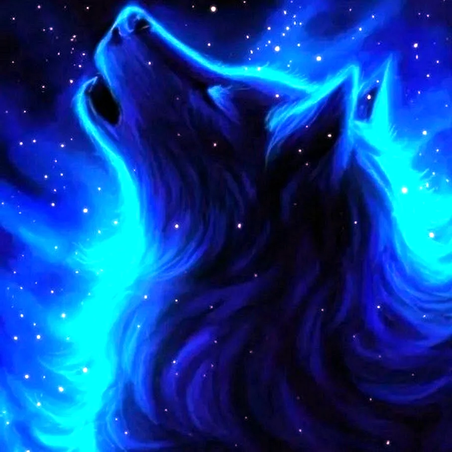 Черный волк с синими узорами