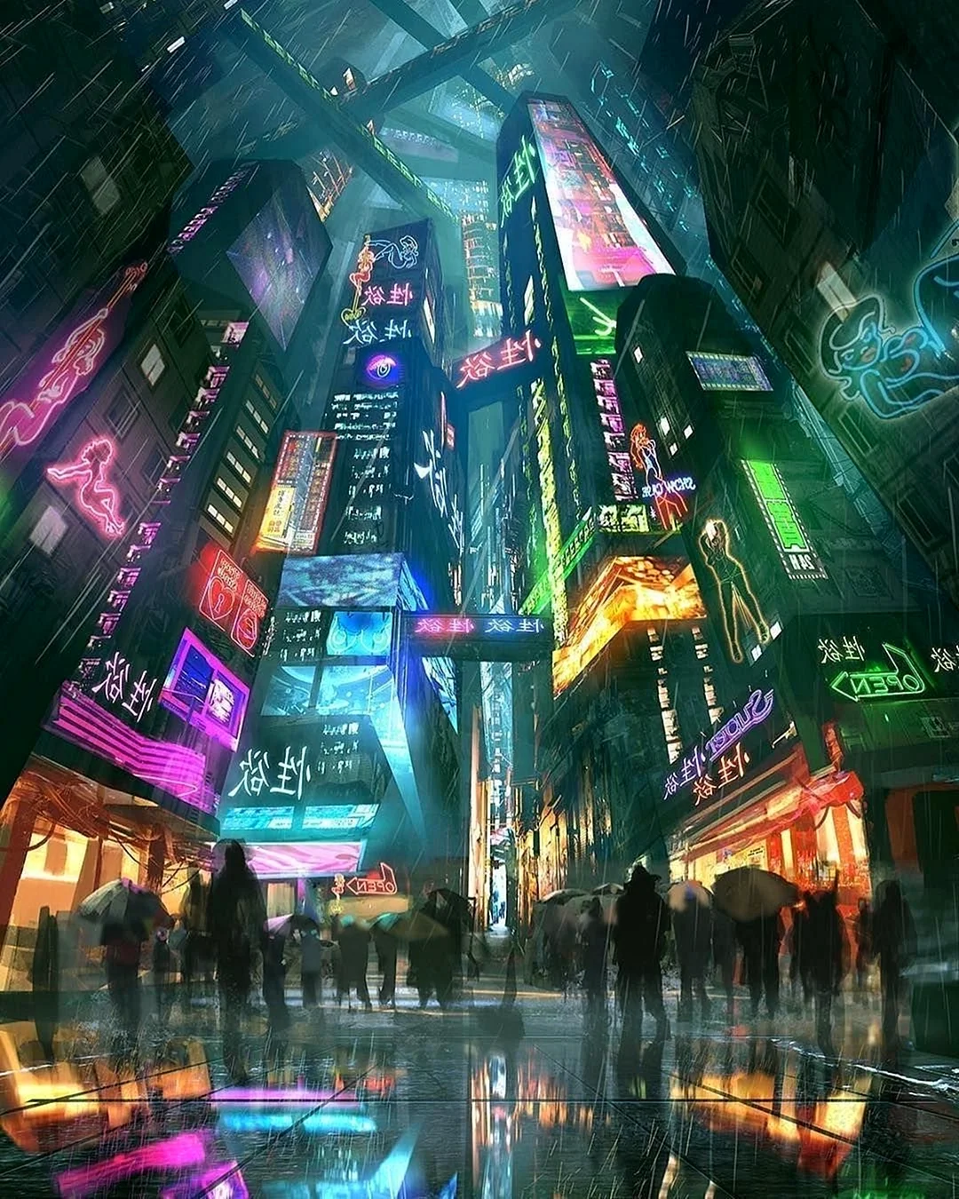Cyberpunk 2077 город неон