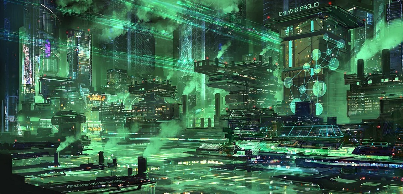 Cyberpunk Art City зеленый
