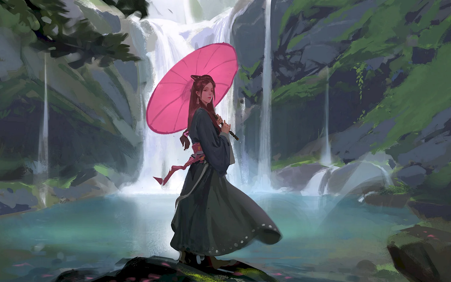 Девочка лягушка с зонтиком аниме