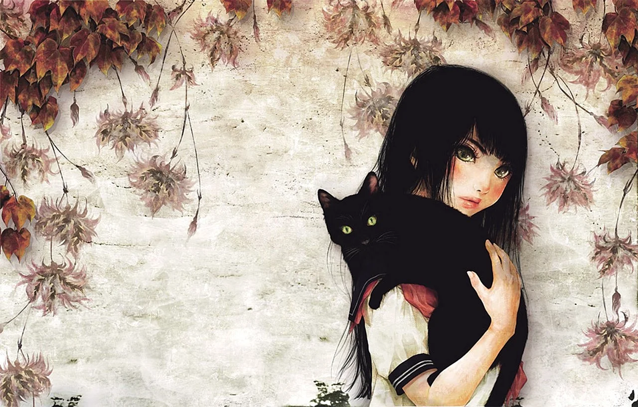 Девочка с черным котом