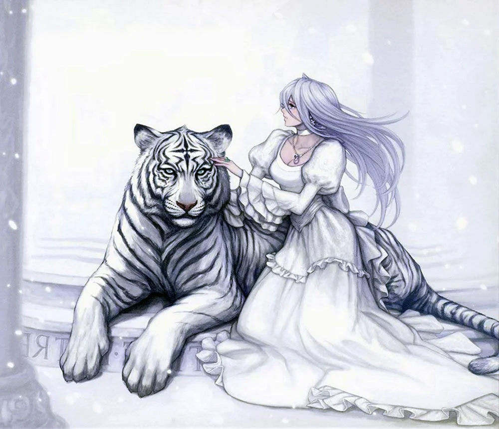 Девушка и белый тигр