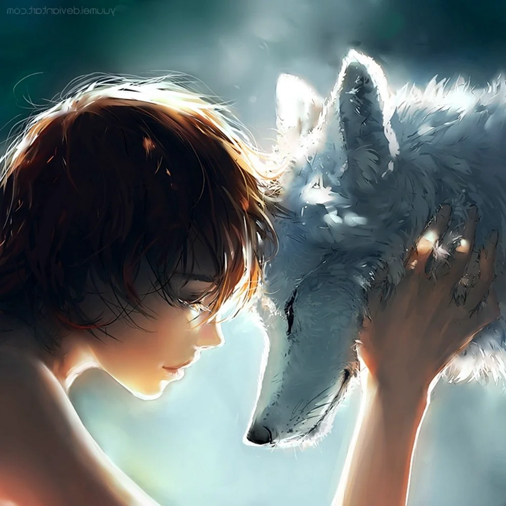 Девушка и волк арт