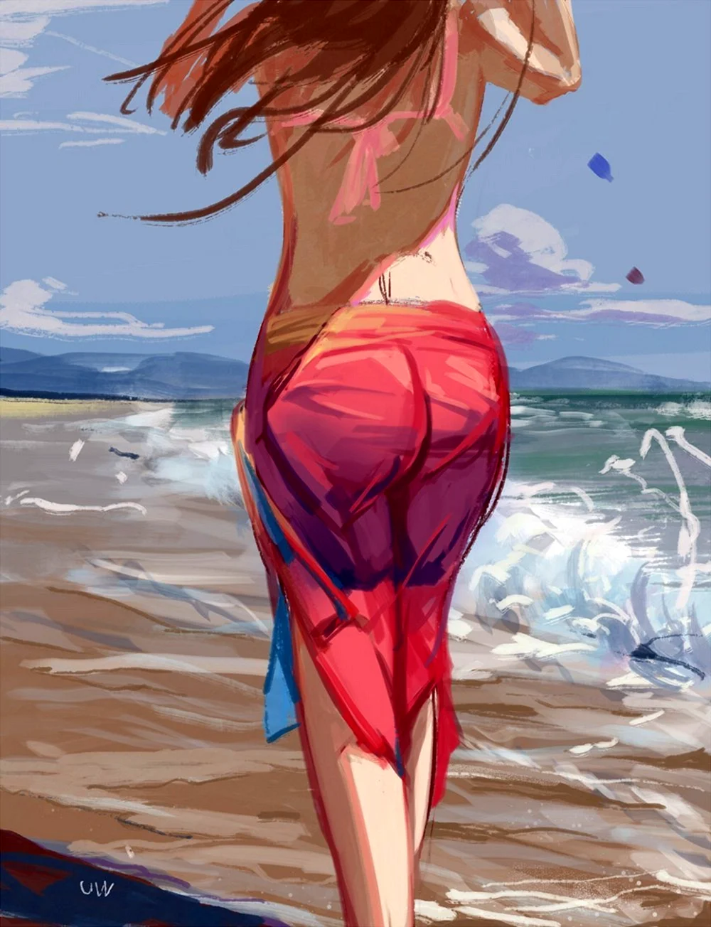 Девушка на пляже арт