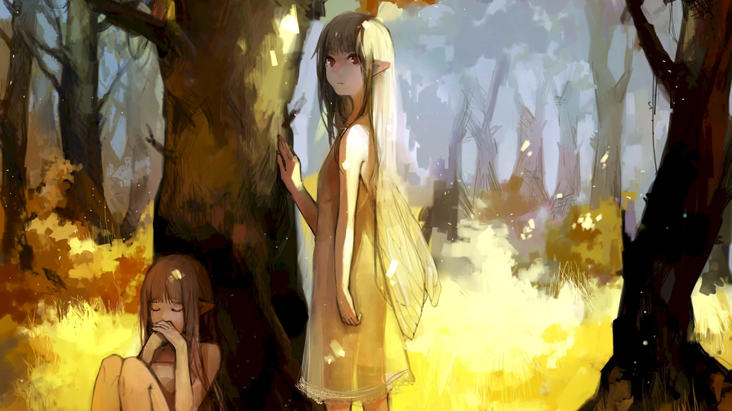 Девушка под деревом арт