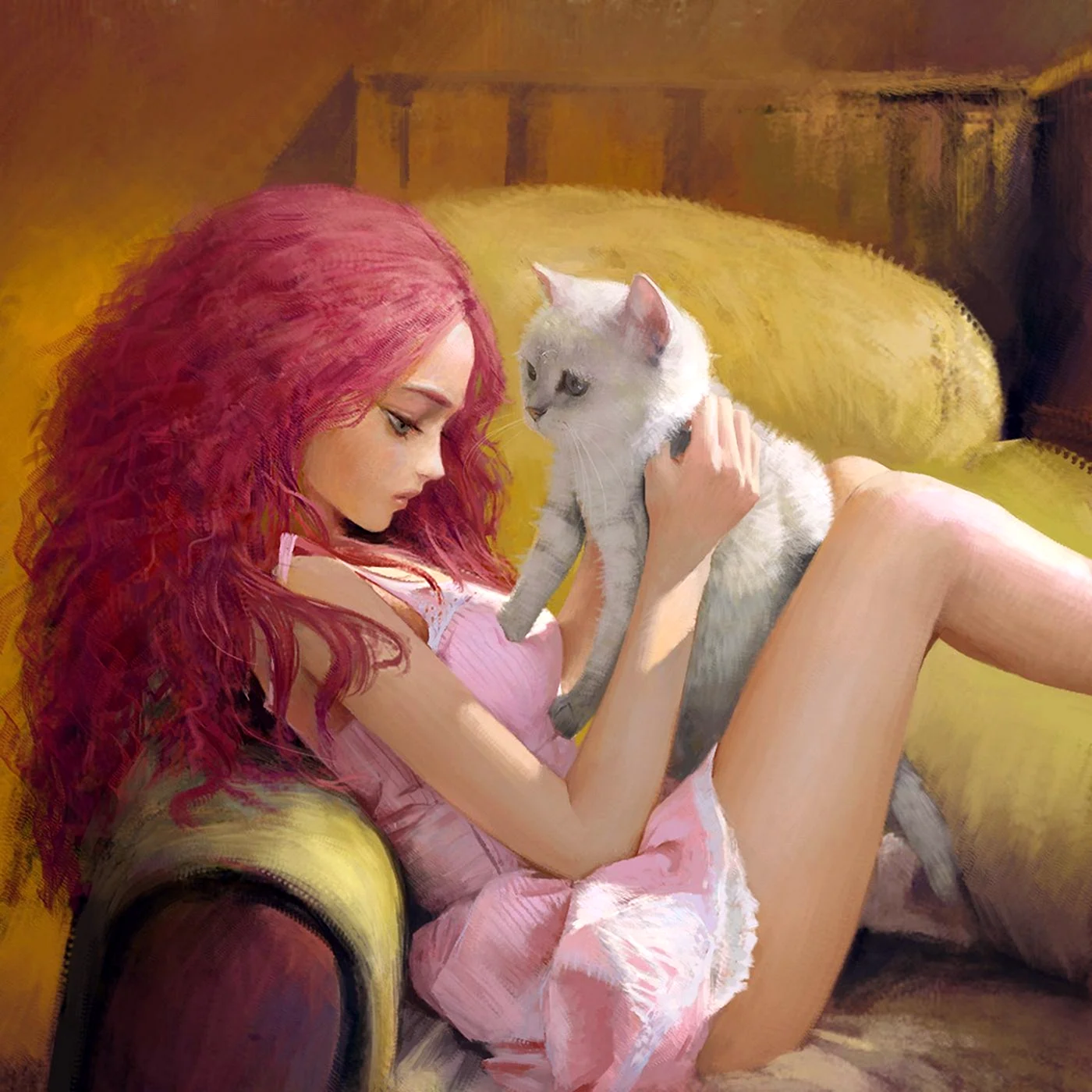 Девушка с кошкой арт
