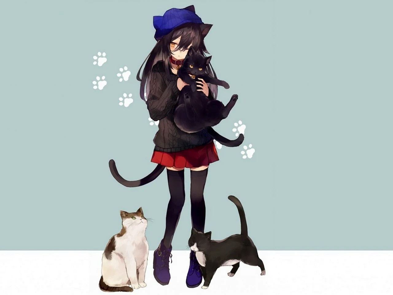 Девушка с котом арт