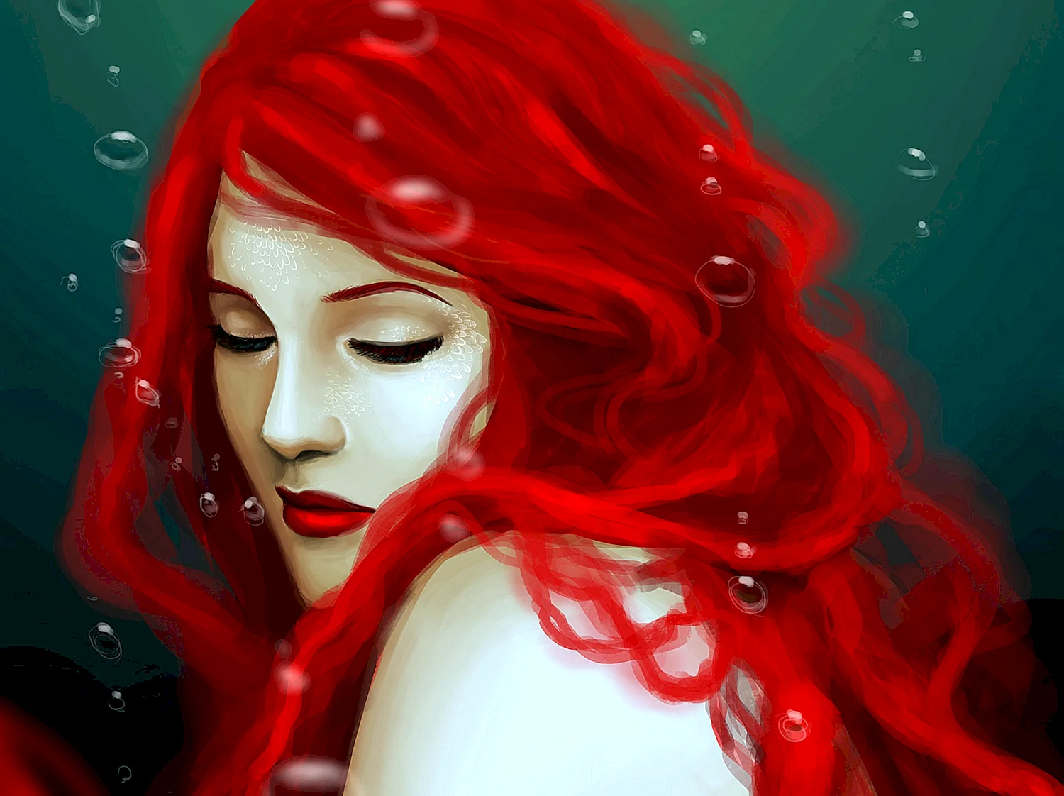 Девушка с красными волосами рисунок