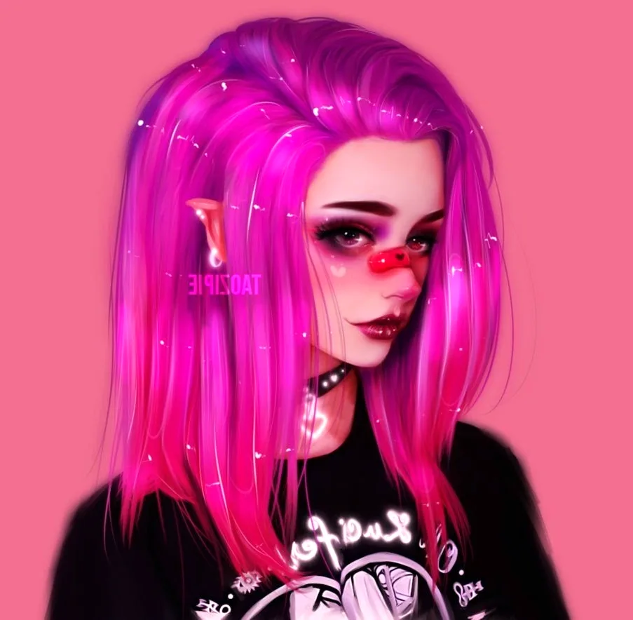 Девушка с розово фиолетовыми волосами арт