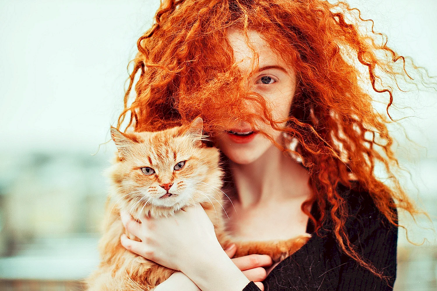 Девушка с рыжим котом