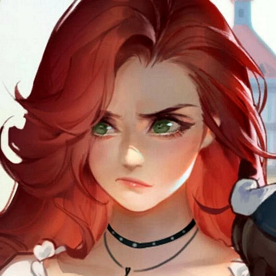 Девушка с рыжими волосами и зелеными глазами арт
