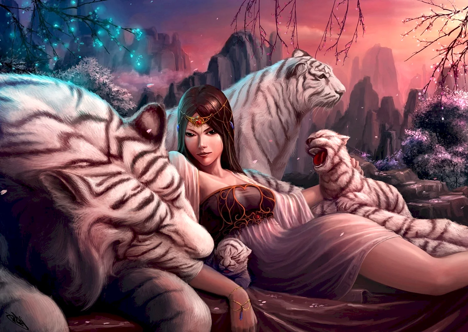 Девушка с тигром фэнтези