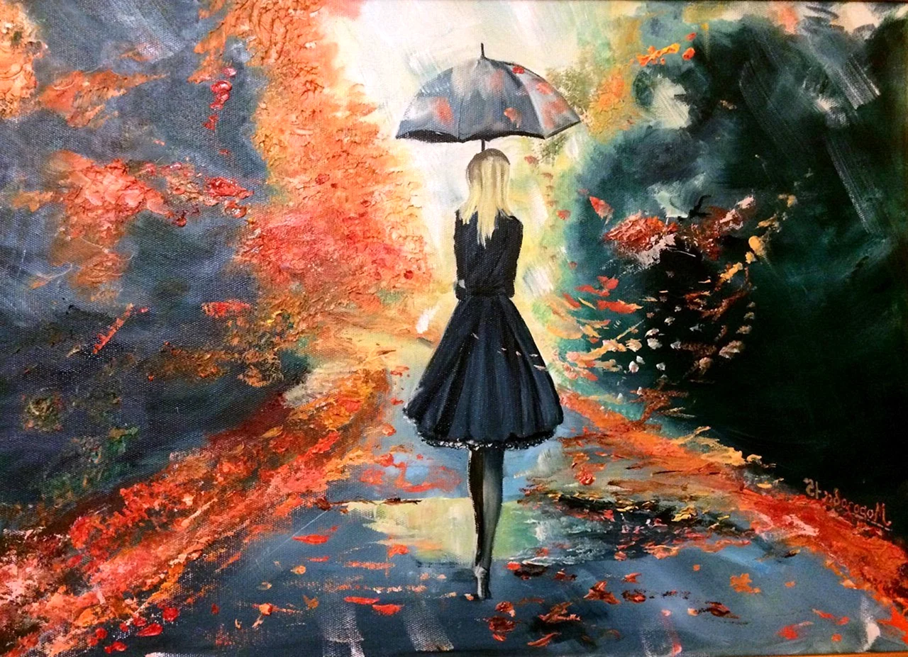 Девушка с зонтиком картина