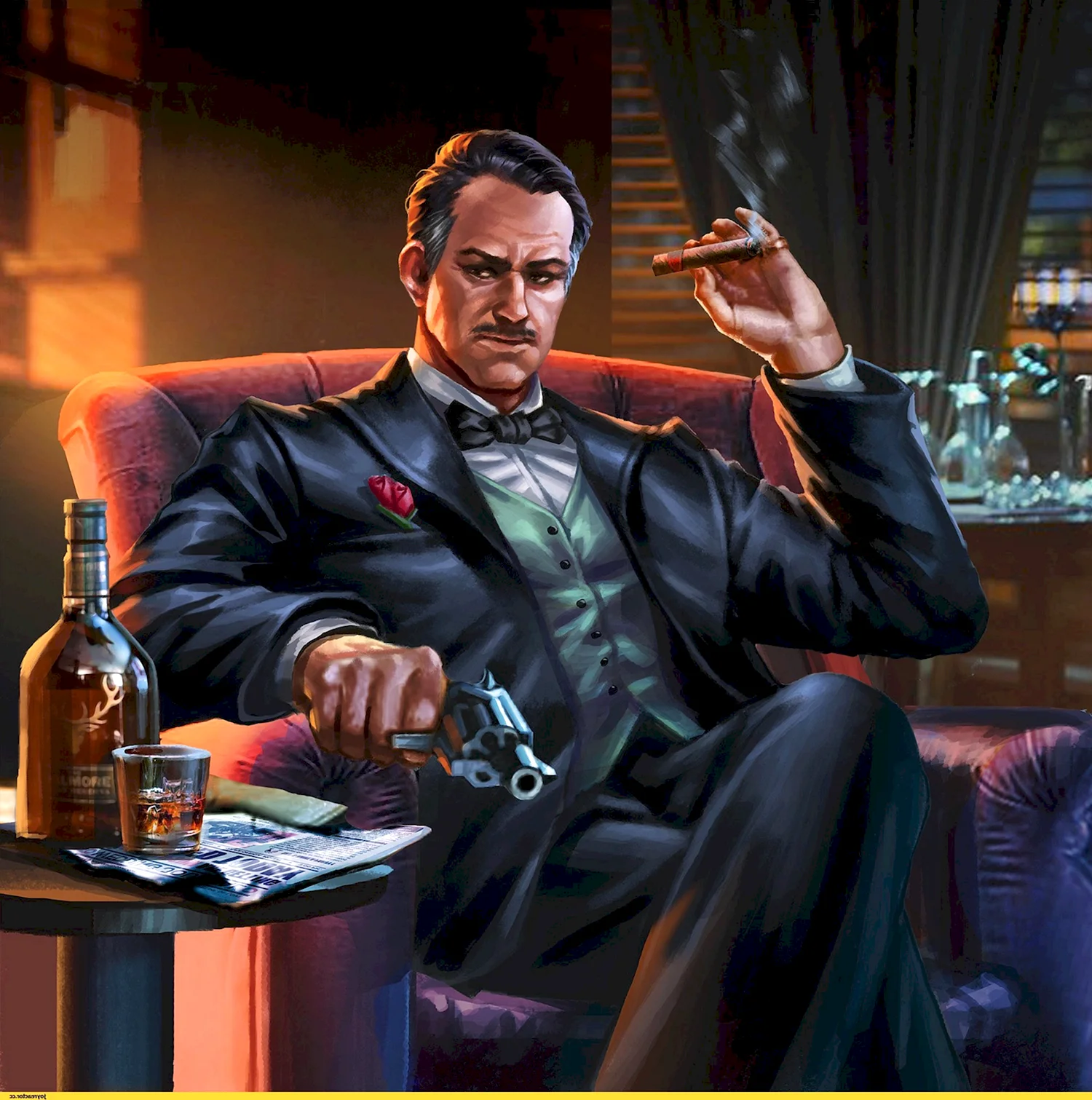 Дон Корлеоне с сигарой и виски