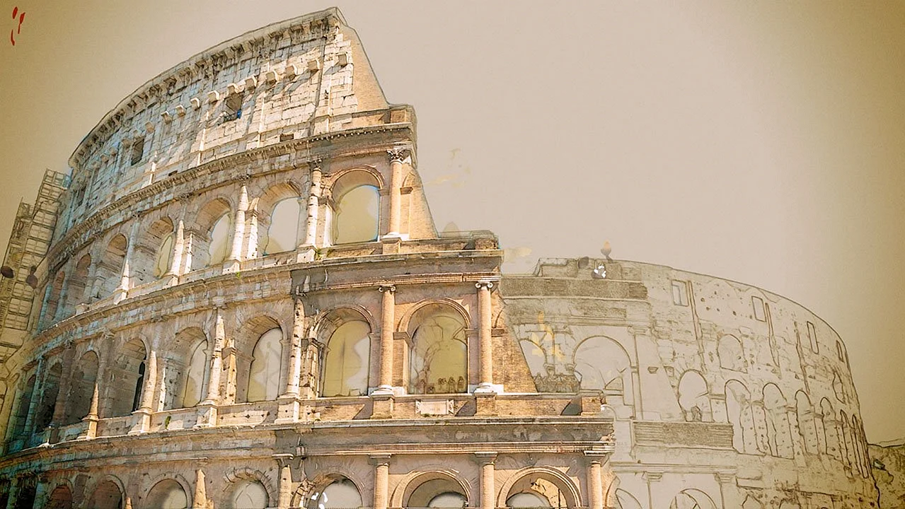 Древний Рим на фоне Колизея