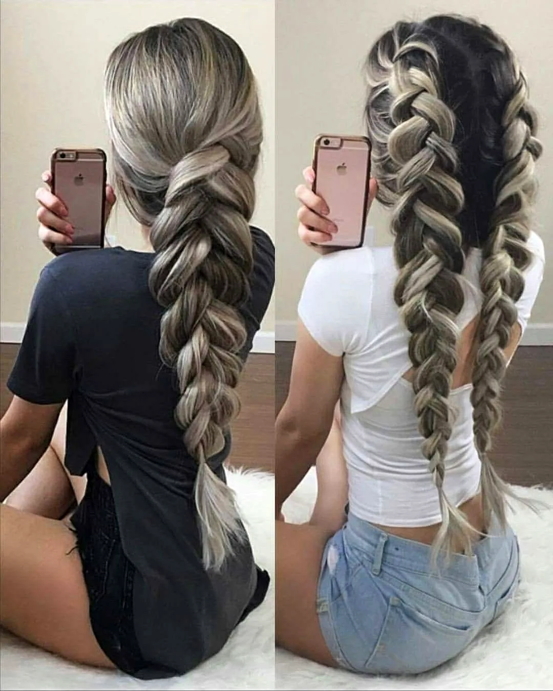 Две объемные косы на длинные волосы