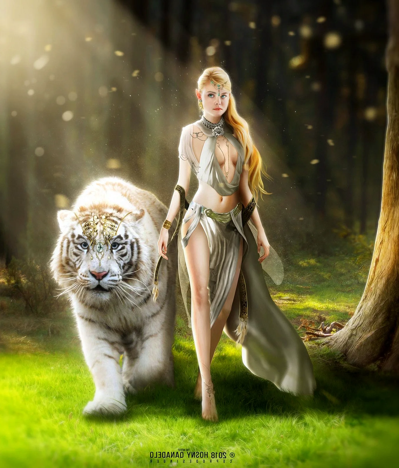 Эльфийка с тигром