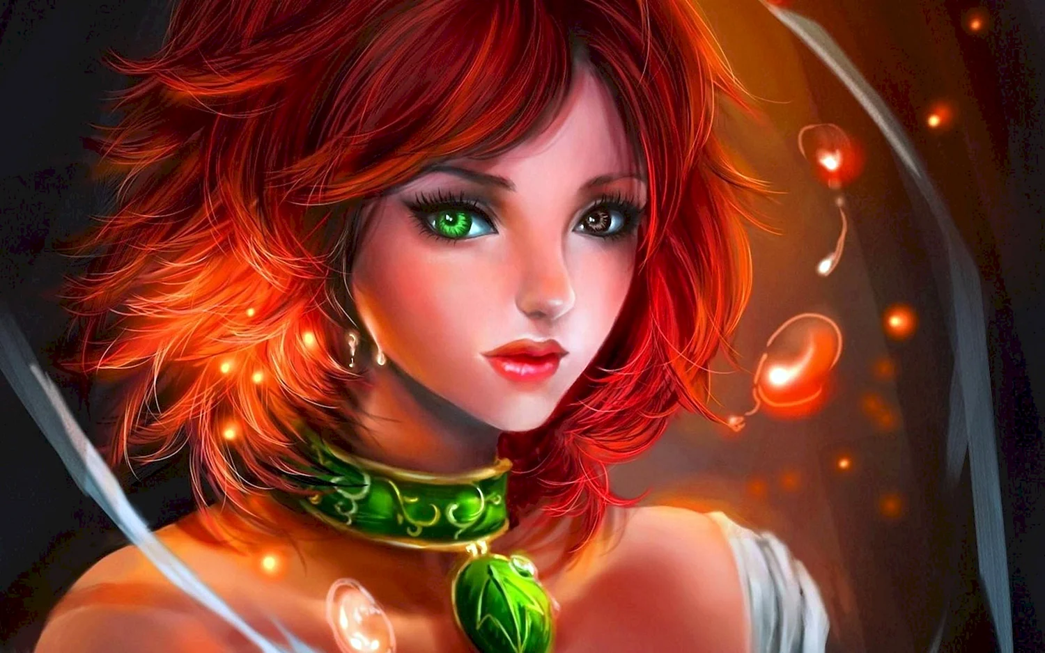 Эльфийка с зелеными глазами и рыжими волосами