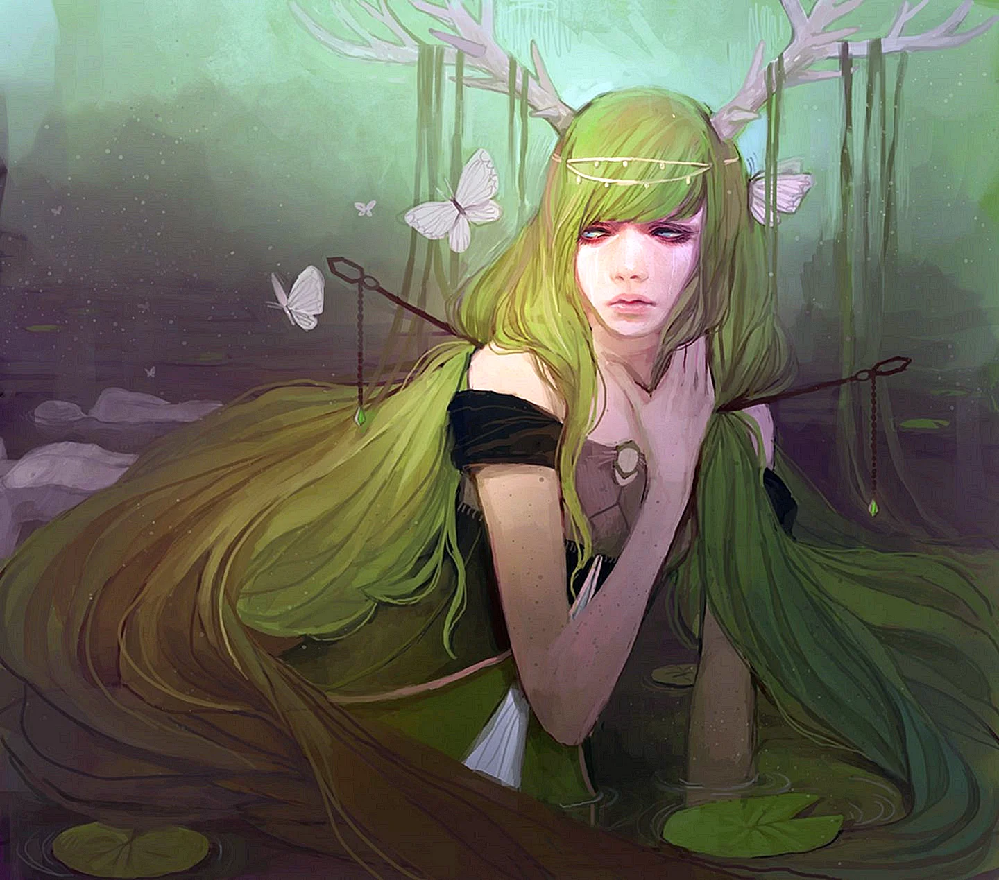 Эльфийка с зелеными волосами