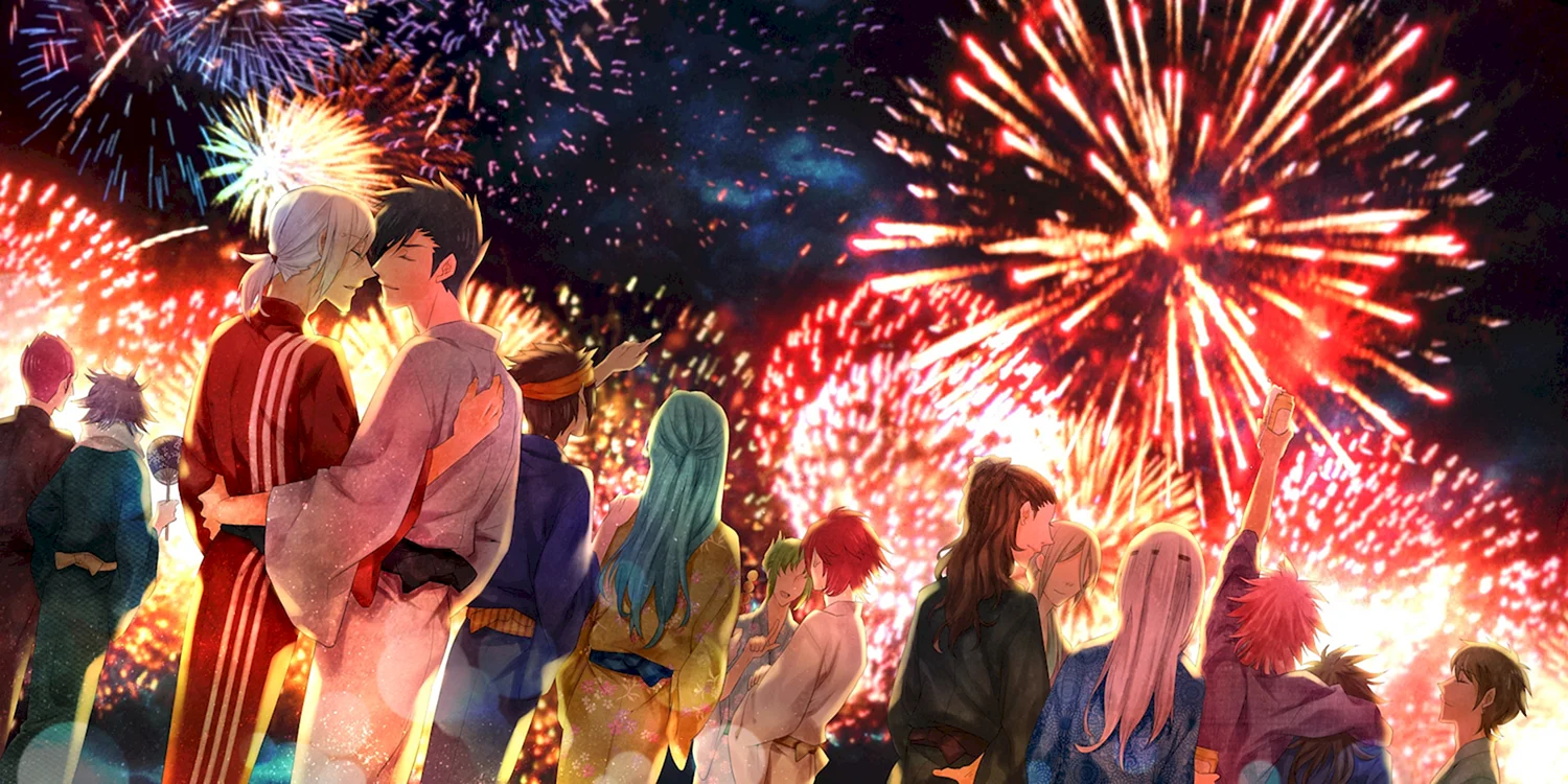 Фестиваль фейерверков в Японии аниме