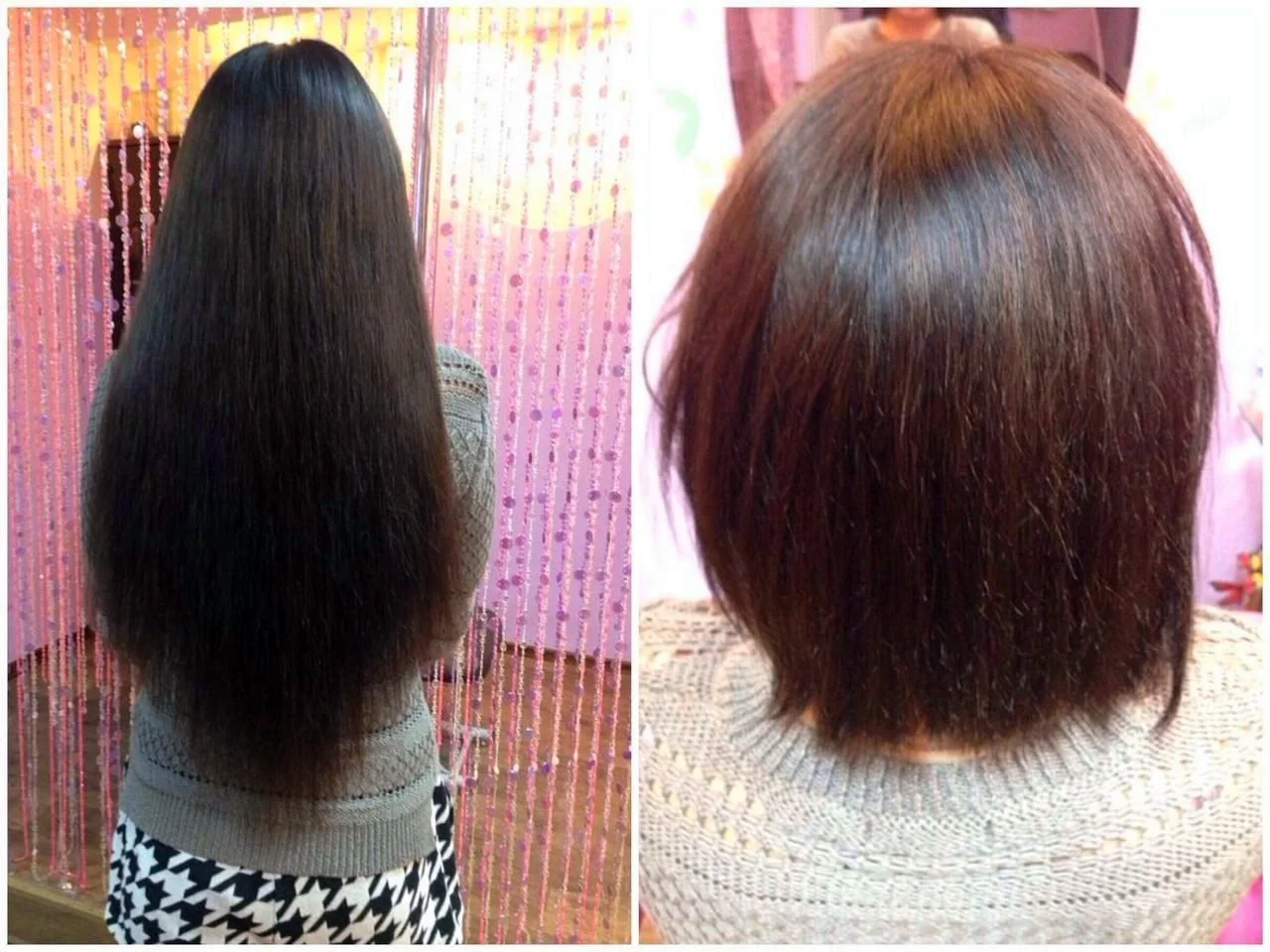 Филировка длинных волос до и после