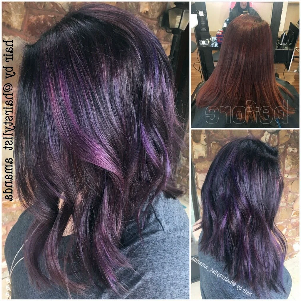 Фиолетовое колорирование на темные волосы