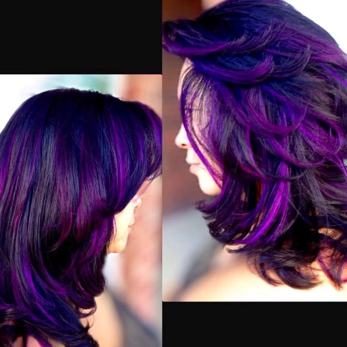 Фиолетовое мелирование на каре темные волосы