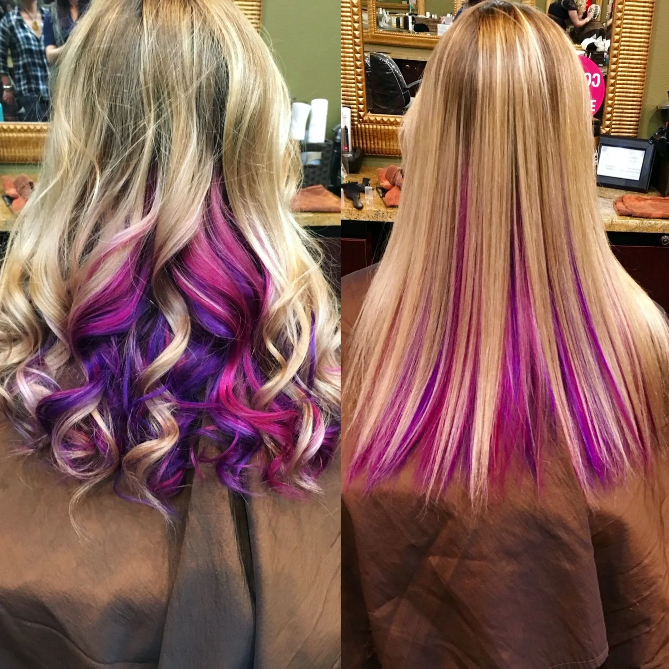 Фиолетовые прядки на светлые волосы