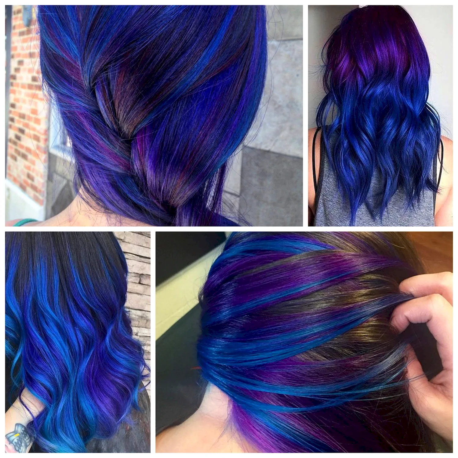 Фиолетовые волосы с синими прядями