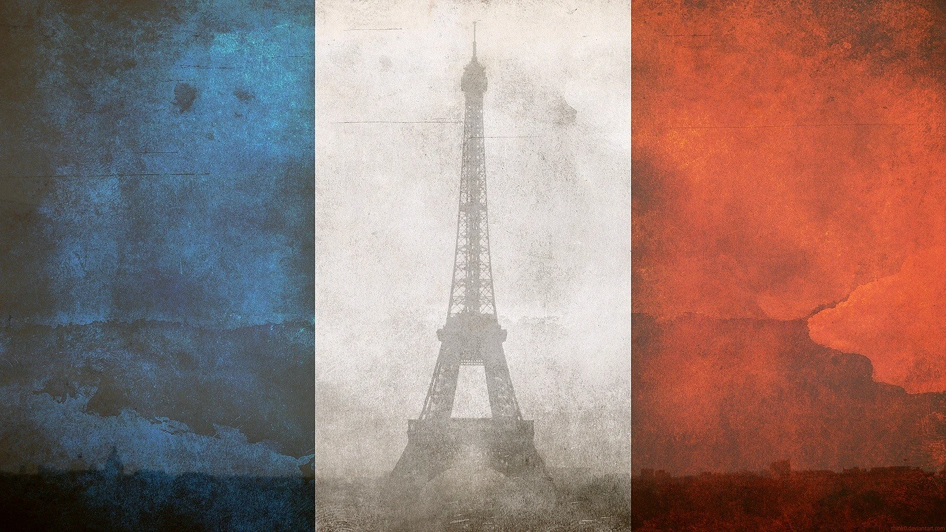 Флаг Франции и Эйфелева башня