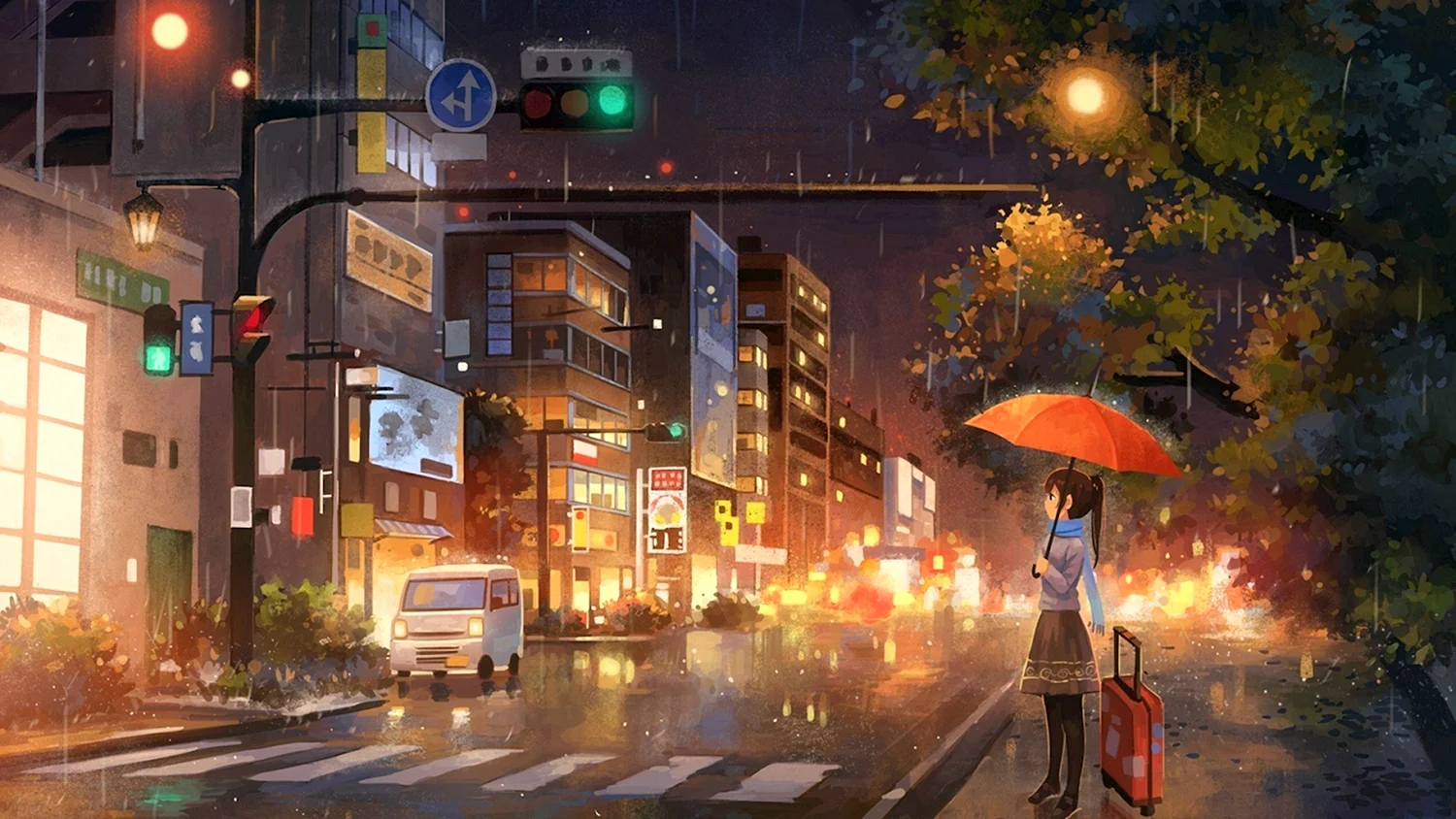 Фон дождливой улицы аниме ночью