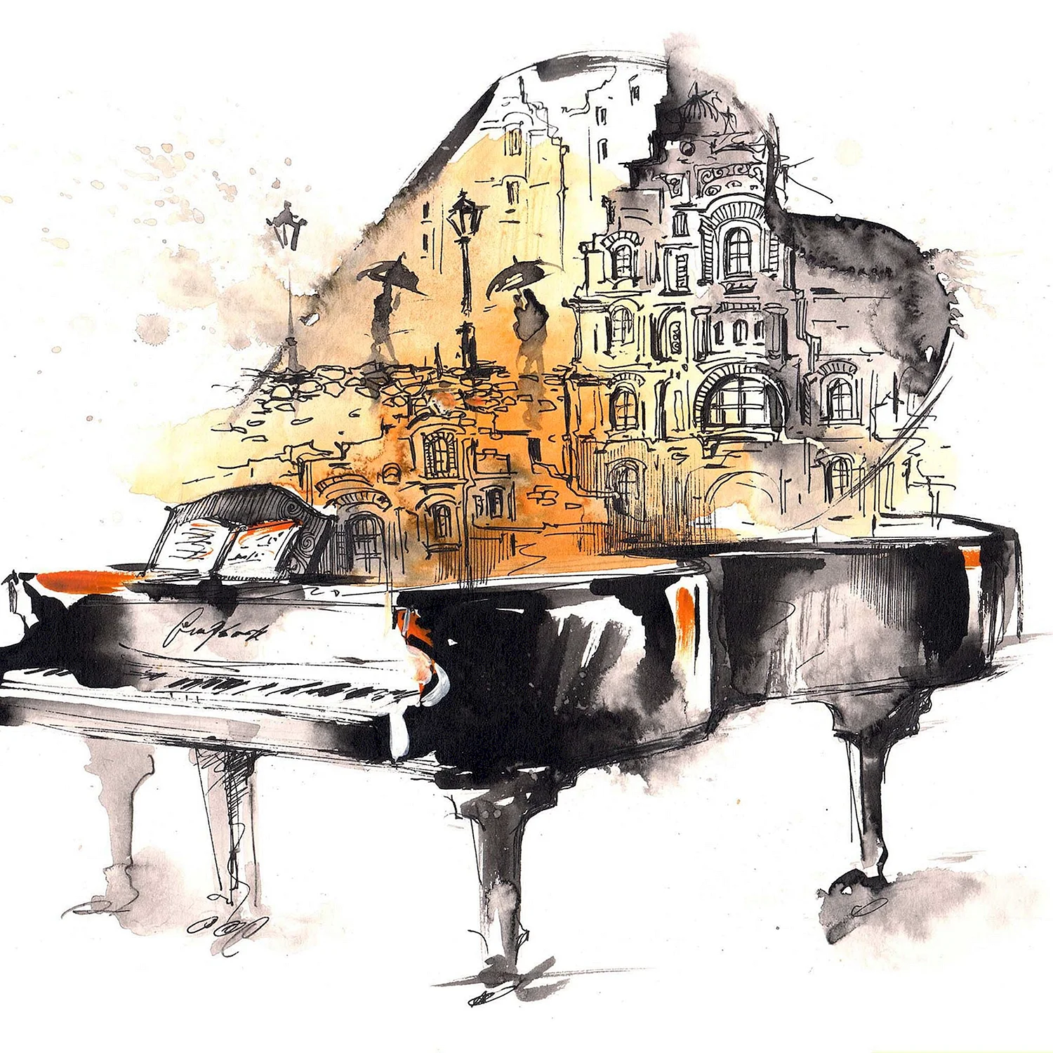 Фортепиано акварель