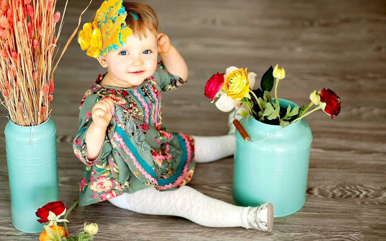 Фотосессия детей с цветами