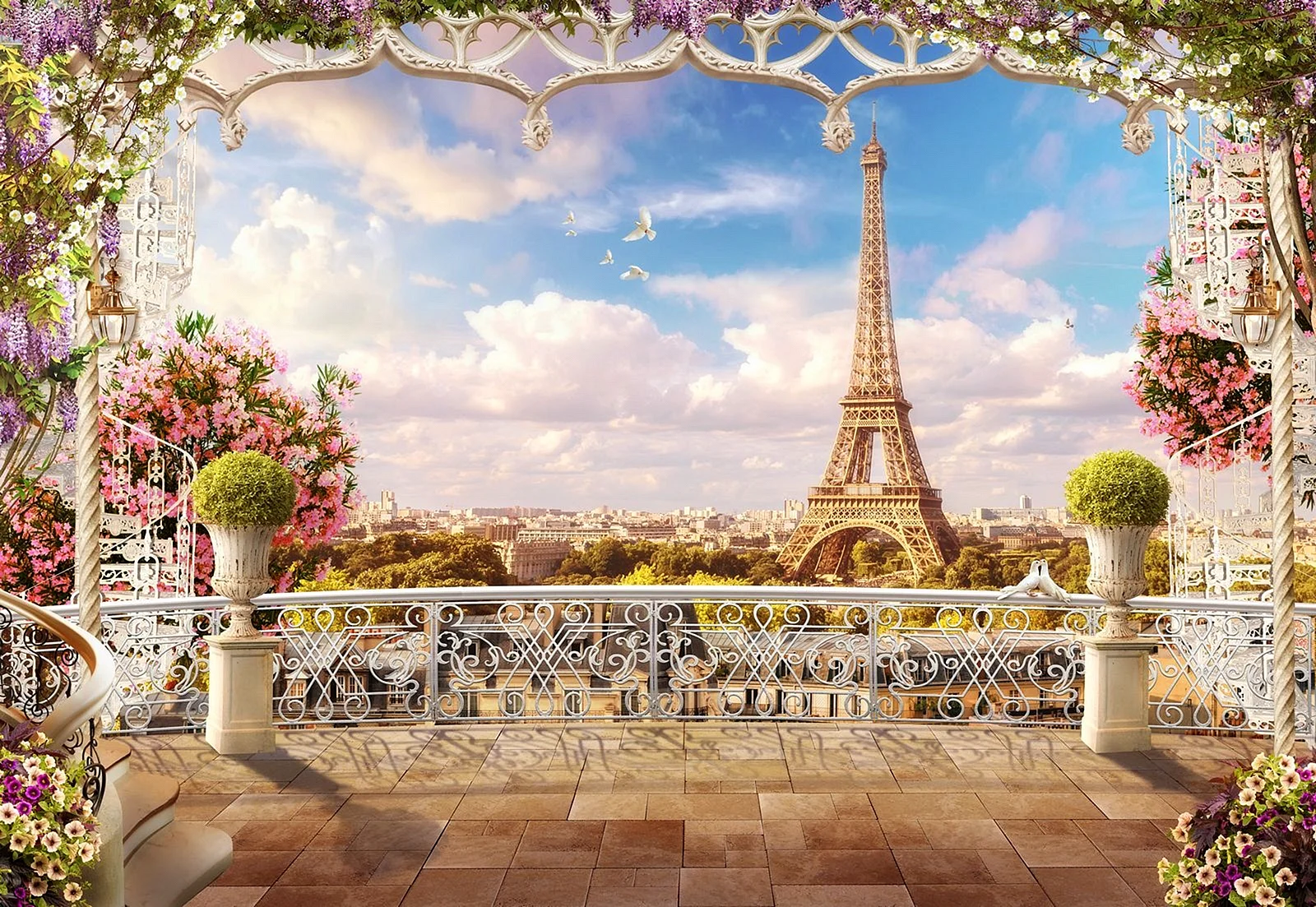 Фреска вид на Париж с балкона